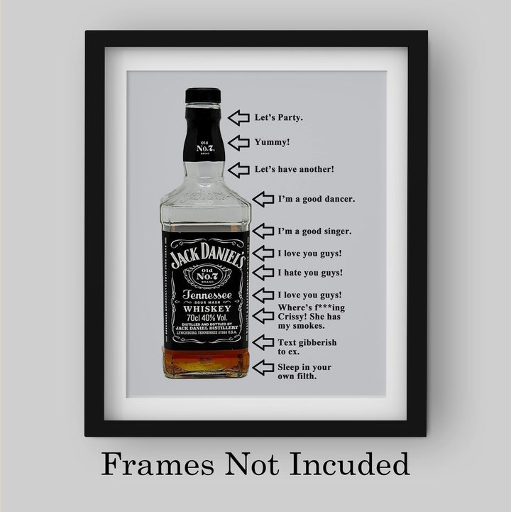 Jack Daniels Funny Sign Wall Art- 8x10" Party Time Poster Print-Ready to Frame. Must Have for JD Whiskey Fans. Fun Retro Addition To Home-Man Cave-Dorm-Bar-Garage. Humorous Gift for Alcohol Lovers!