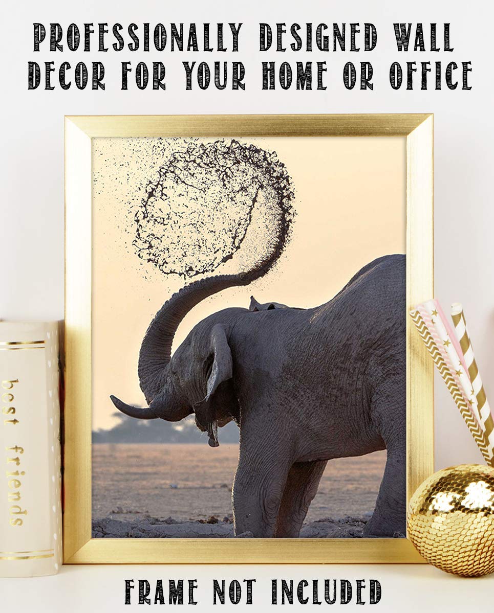 Elephant Shower At Watering Hole- 8 x 10" Print Wall Art- Ready to Frame- Home D?cor, Nursery D?cor &amp; Wall Prints for Animal Themes &amp; Children&