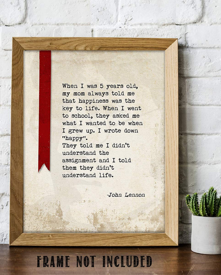 John Lennon Quotes Wall Art-"I Want To Be Happy When I Grow Up!"- 8 x 10" Silhouette Art Print-Ready to Frame. Modern Home-Office-Studio-Cave D?cor. Perfect Gift For All Beatles Fans &amp; Inspiration.
