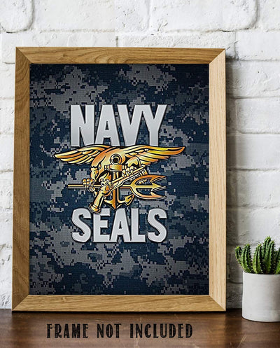 Navy Seals Trident Logo Print- 8 x 10"- Wall Art Prints-Ready To Frame- Official Navy Seals Trident On Camo-Replica Poster Print. Home Decor-Office Decor-Military Decor. Pride For Some of the Best.