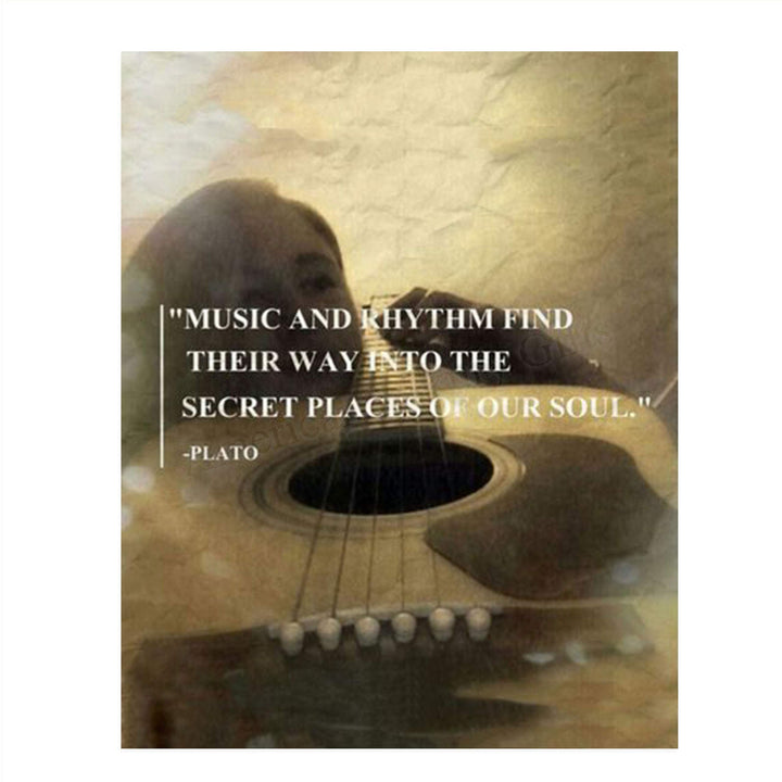 Plato Music Quotes Wall Art- 8 x 10" Wall Print-"Music &amp; Rhythm Find Their Way Into Our Secret Soul" Guitar Art-Ready to Frame. Home, Class &amp; Office D?cor. Perfect Gift for Inspiration &amp; Philosophy.