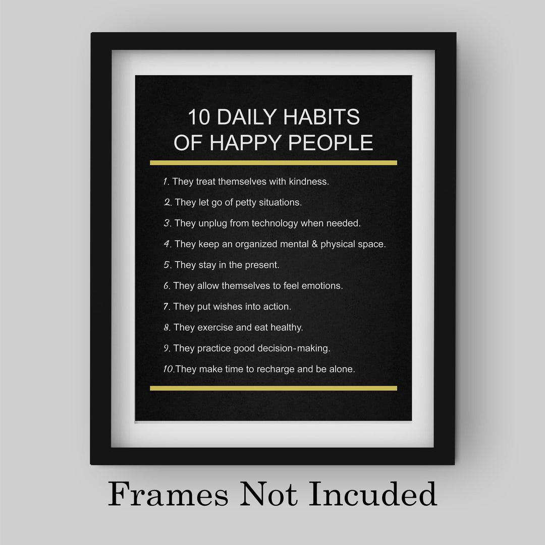 "10 Daily Habits of Happy People"-Motivational Quotes Wall Art -8x10" Inspirational Print -Ready to Frame. Home-Office-Classroom-Teen Decor. Great Gift for Teachers, Graduates, &amp; Motivation!