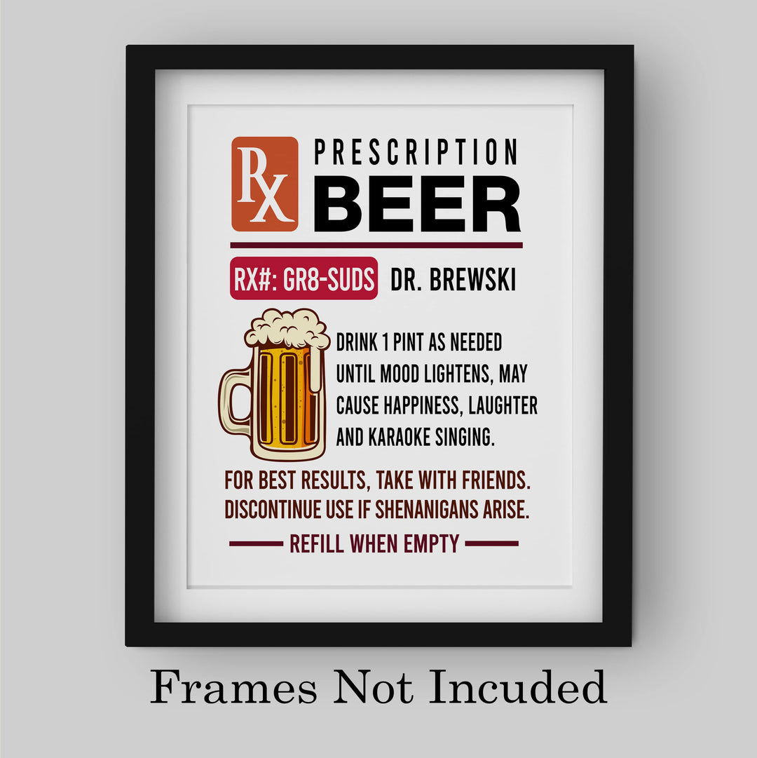 Prescription Beer -Dr. Brewski Funny Beer &amp; Alcohol Wall Sign -8 x 10" Rustic Bar Wall Art Print -Ready to Frame. Retro Home-Patio-Garage-Shop-Pub Decor. Fun Man Cave Decoration for Drinkers!