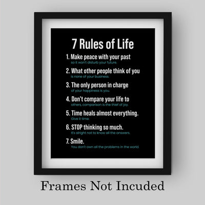 7 Rules of Life -Make Peace Inspirational Quotes Wall Sign -8 x 10" Motivational Poster Print -Ready to Frame. Modern Typographic Design. Positive Home-Office-School Decor. Perfect Life Lessons!