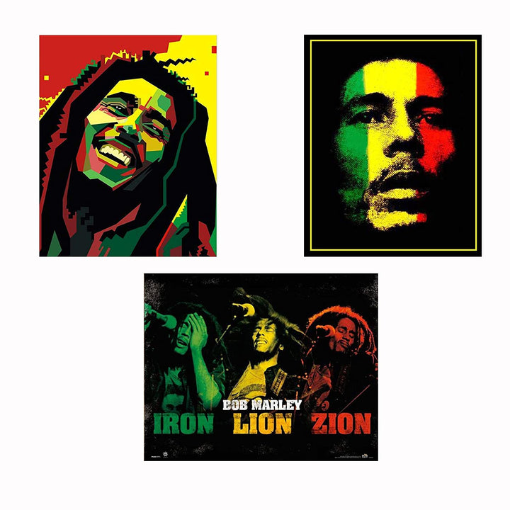 Bob Marley-Silhouettes Wall Art Set-3 Watercolor Abstract-8 x 10"