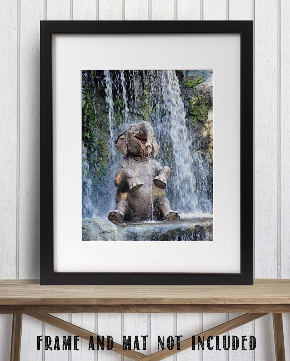 Young Elephant Laughing in Waterfall- 8 x 10" Print Wall Art- Ready to Frame- Home D?cor, Nursery D?cor &amp; Wall Prints for Animal Themes &amp; Children&