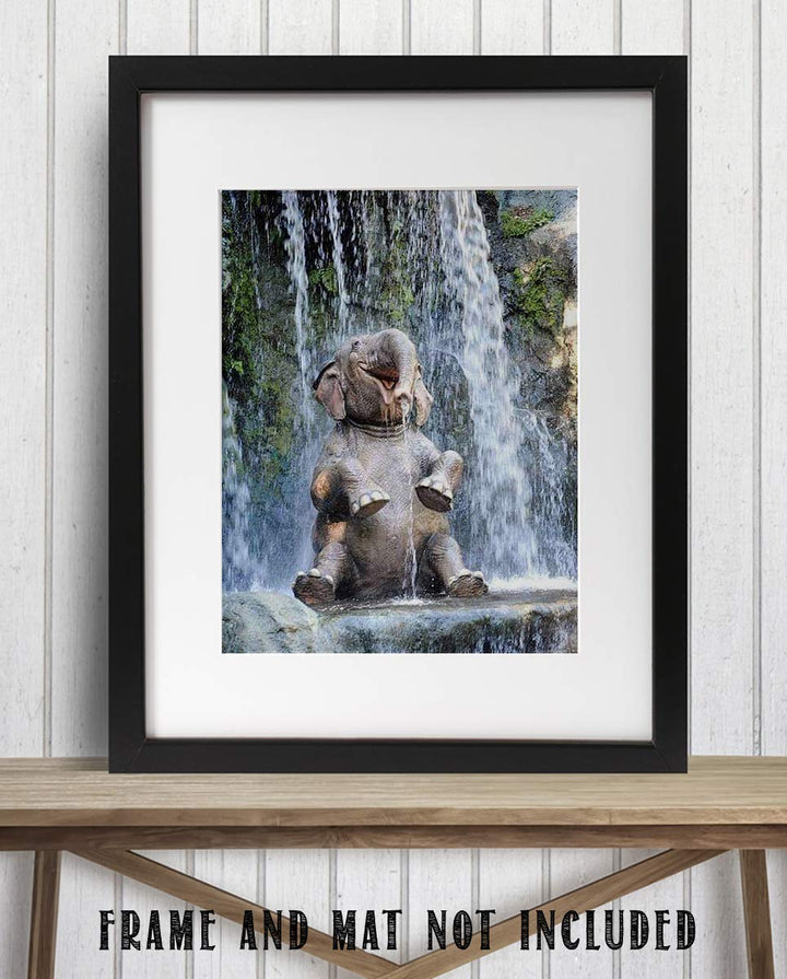 Young Elephant Laughing in Waterfall- 8 x 10" Print Wall Art- Ready to Frame- Home D?cor, Nursery D?cor &amp; Wall Prints for Animal Themes &amp; Children&