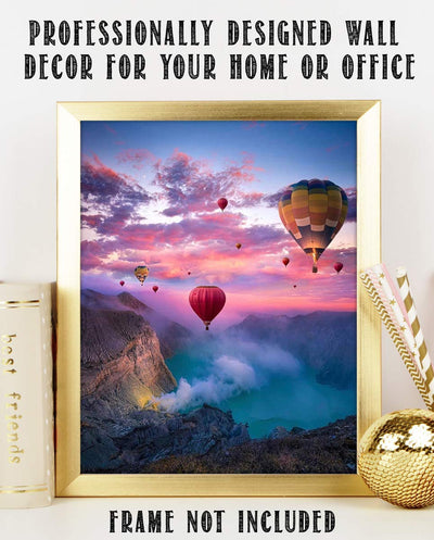 Hot Air Balloons Festival Over Mystic Canyon Lake- 8 x 10" Print Wall Art Ready to Frame. Beautiful Balloons in Gorgeous Natural Setting. Perfect Gift for Flight Enthusiasts.