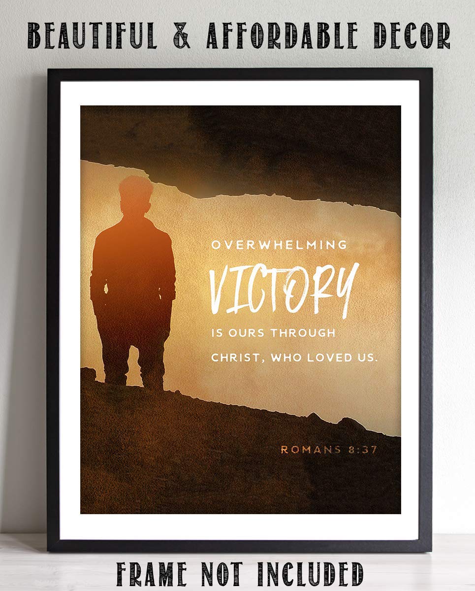 Victory In Christ-Romans 8:37 Bible Verse Wall Art- 8x10- Modern Sign Typography Image Ready To Frame- Scripture Wall Art-Home D?cor, Office D?cor-Christian Gifts. Inspiring &amp; Encouraging Verse.