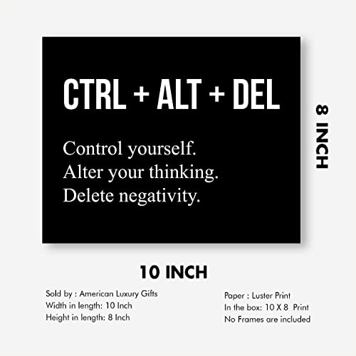"Control Yourself-Alter Your Thinking-Delete Negativity" Motivational Wall Art -10 x 8"