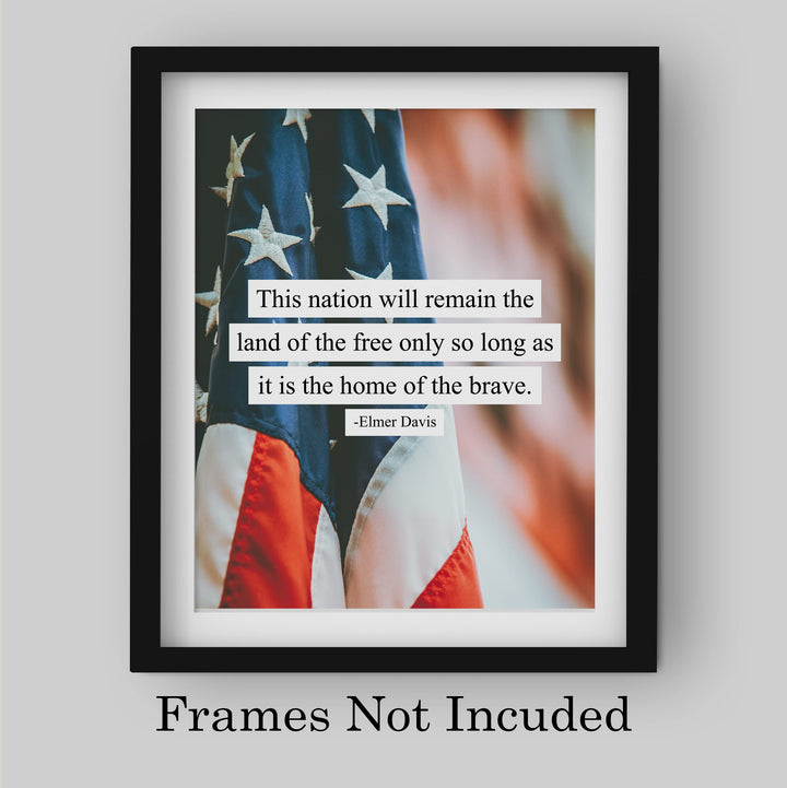 This Nation Will Remain the Land of the Free- American Flag Wall Art -8x10" Patriotic USA Pride Print -Ready to Frame. Home-Office-Bar-Cave Decor! Great Gift for Military-Veterans &amp; All Patriots!