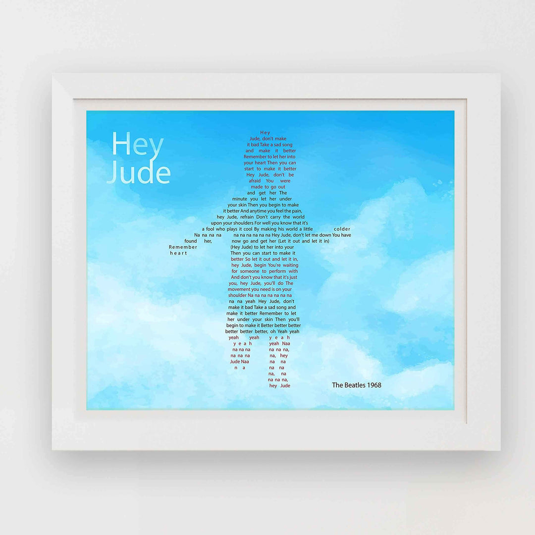 Beatles Song Lyrics Wall Art-"Hey Jude"- 8 x 10 Art Print Ready to Frame. Modern Home-Office-Studio-School Decor. Perfect Gift for Musicians, Beatles Fans &amp; Inspiration. Paul McCartney Ballad for Son.