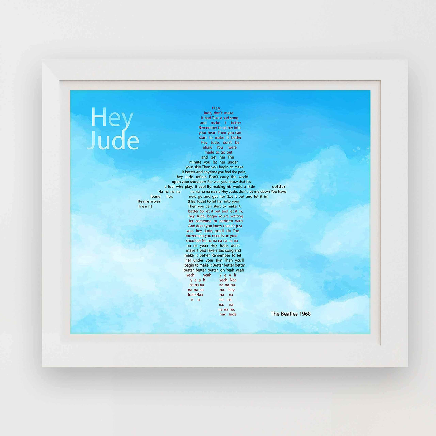 Beatles Song Lyrics Wall Art-"Hey Jude"- 8 x 10 Art Print Ready to Frame. Modern Home-Office-Studio-School Decor. Perfect Gift for Musicians, Beatles Fans & Inspiration. Paul McCartney Ballad for Son.