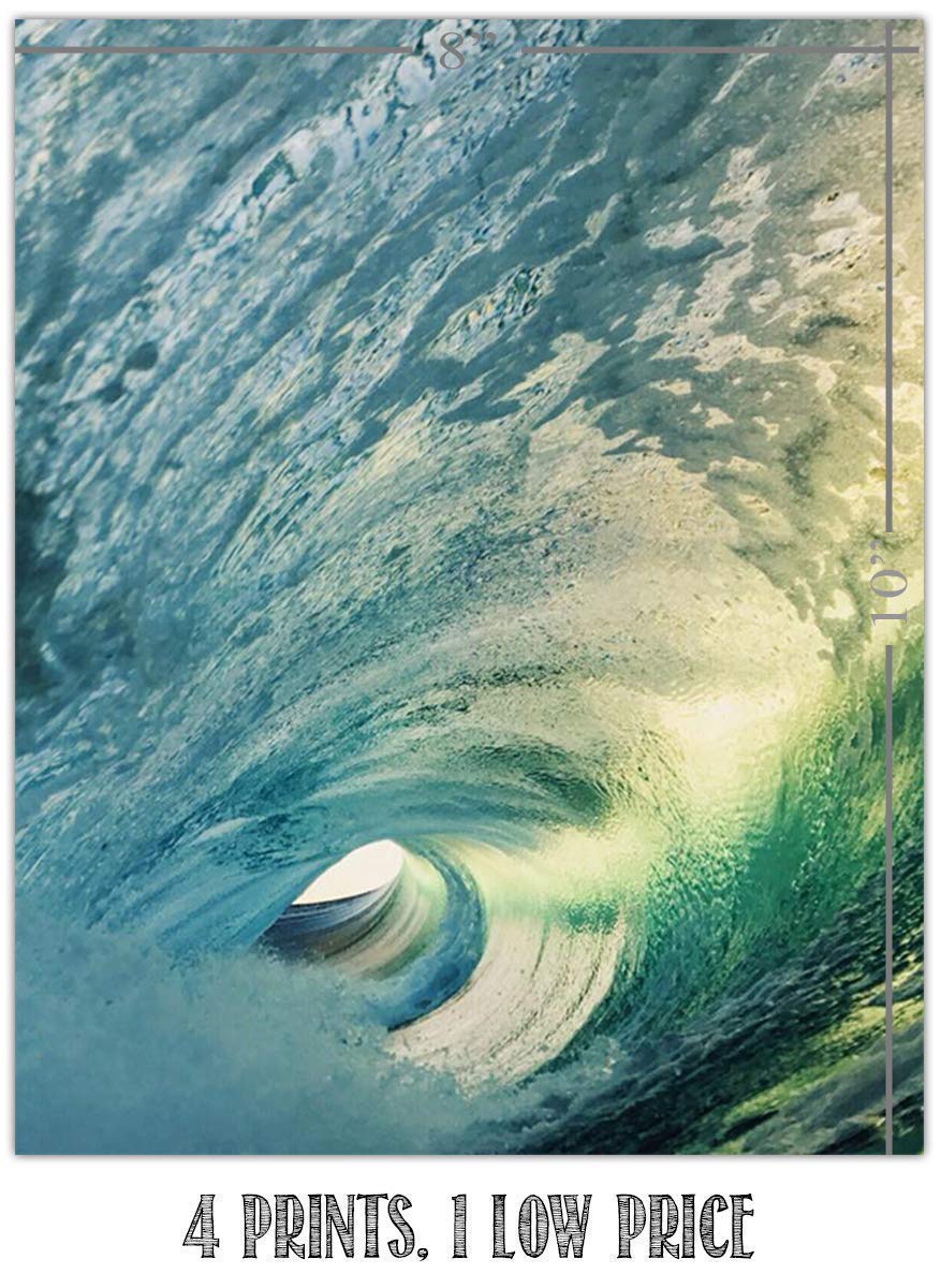 Surfing Lovers Monster Wave Set- 4 Piece Art Image Set of 8 x 10 Prints Ready to Frame. Modern Home D?cor, Office D?cor &amp; Wall Prints for Beach, Ocean and Surfing Themed Decor. Makes a Perfect Gift!