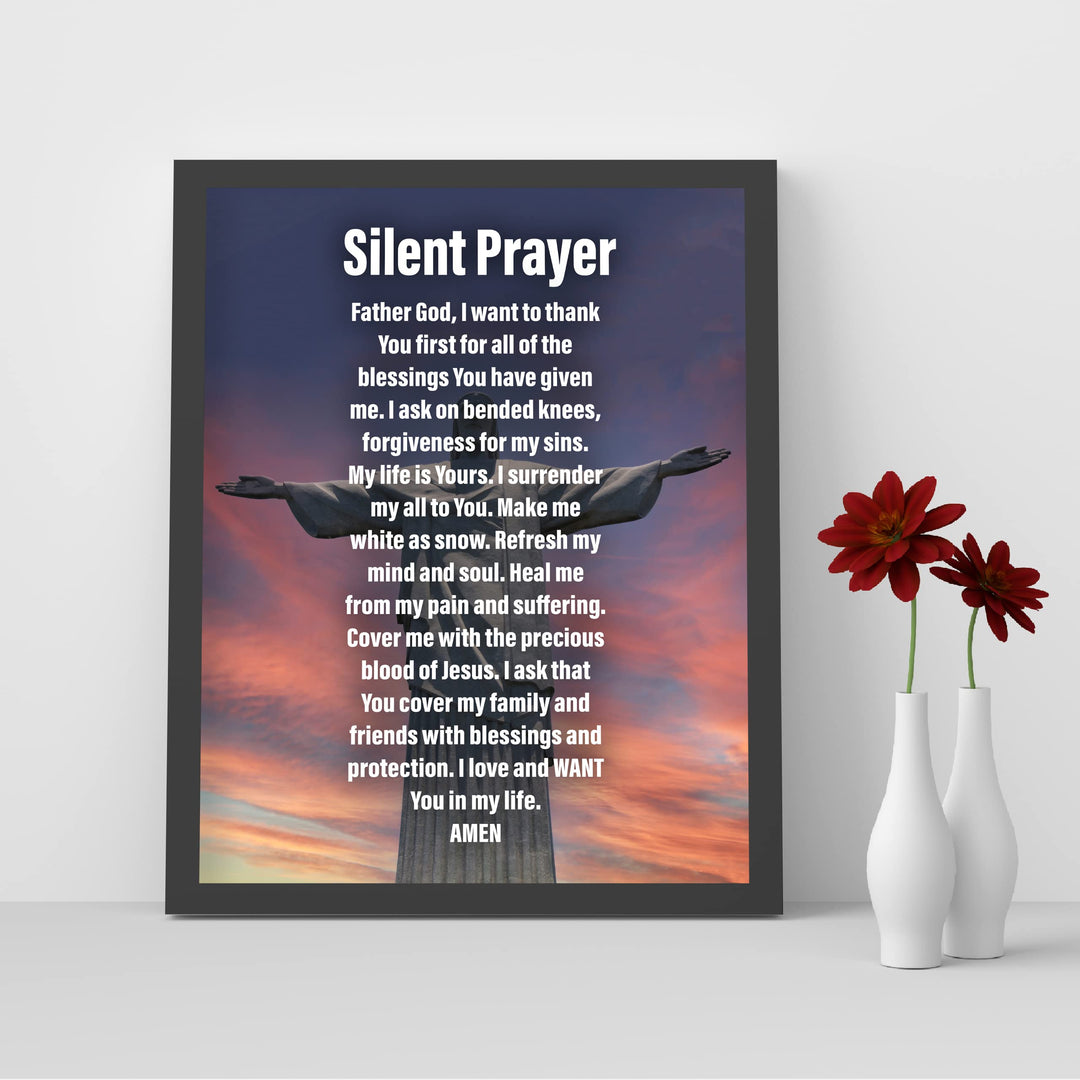 Silent Prayer- Inspirational Christian Wall Art -8 x 10" Motivational Christ the Redeemer Statue Picture Print -Ready to Frame. Home- Church- Office Decor &amp; Religious Gifts. Great Prayer of Faith!