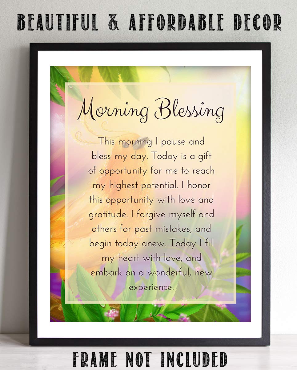 Morning Blessing-Affirmations- Inspirational Wall Art- 8 x 10 Typographic Floral Print-Ready to Frame. Home-Office-School-Restaurant D?cor. Display Your Gratitude &amp; Positive State To Read Daily!