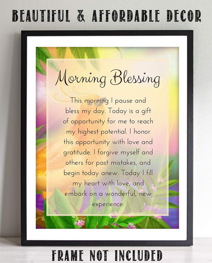 Morning Blessing-Affirmations- Inspirational Wall Art- 8 x 10 Typographic Floral Print-Ready to Frame. Home-Office-School-Restaurant D?cor. Display Your Gratitude &amp; Positive State To Read Daily!