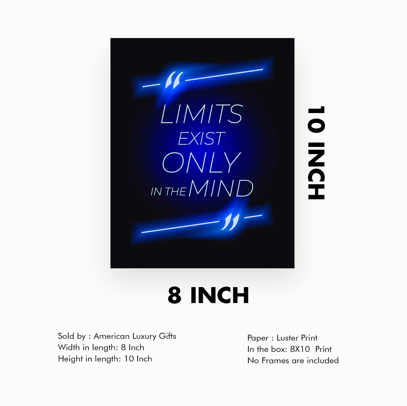 Limits Exist Only in the Mind Motivational Quotes Wall Art -8 x 10" Rustic Neon Lights Poster Print -Ready to Frame. Perfect Decoration for Home-Office-Classroom-Gym Decor. Encourage Success!