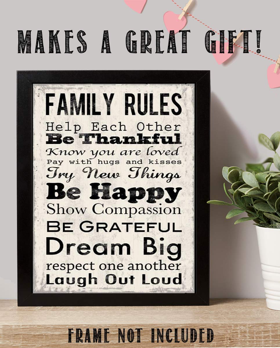 Family Rules Sign-"Be Thankful-Happy-LOL"- Wall Art- 8 x 10" Print Wall Decor-Ready to Frame. Distressed Sign Replica Print for Home. Great Reminders to Love, Appreciate &amp; Respect. Great Sign for ALL!