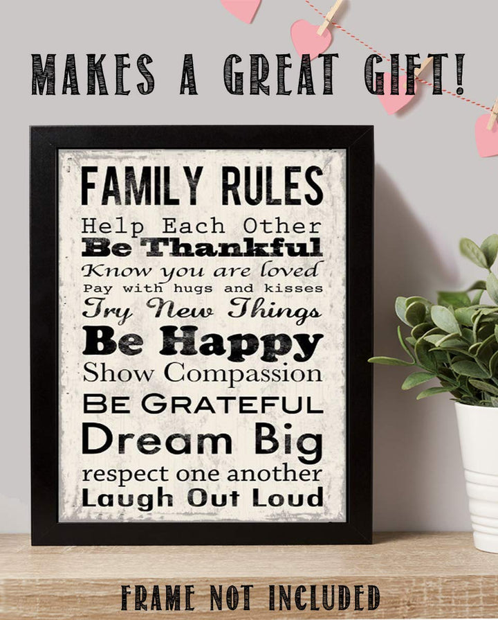 Family Rules Sign-"Be Thankful-Happy-LOL"- Wall Art- 8 x 10" Print Wall Decor-Ready to Frame. Distressed Sign Replica Print for Home. Great Reminders to Love, Appreciate &amp; Respect. Great Sign for ALL!