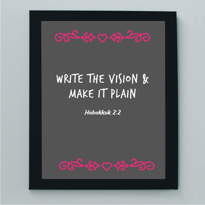 Write the Vision &amp; Make It Plain-Habakkuk 2:2 -Bible Verse Wall Art-8 x 10" Inspirational Christian Print -Ready to Frame. Modern Scripture Print for Home-Office-Church Decor. Great Religious Gift!