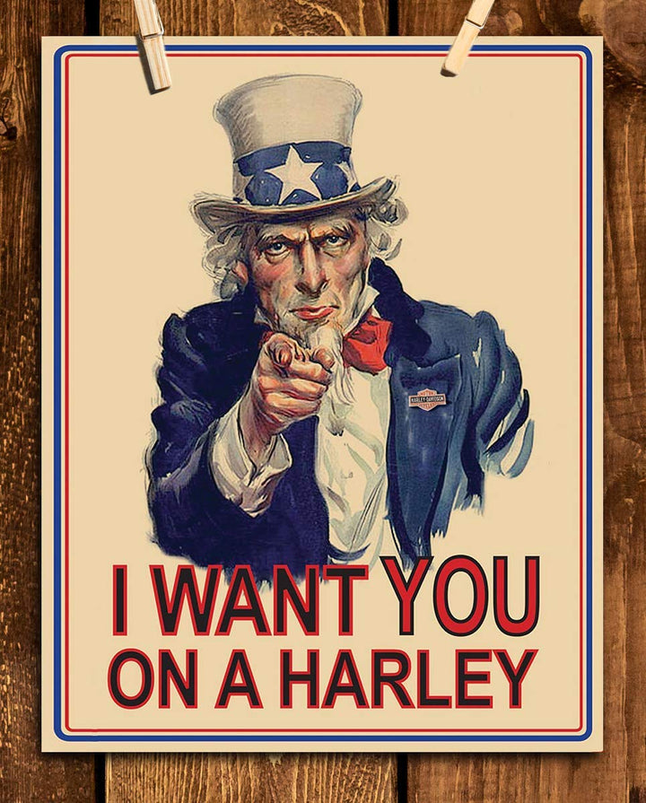 Uncle Sam-"I Want You On A Harley"- Quotes Sign- 8 x10"