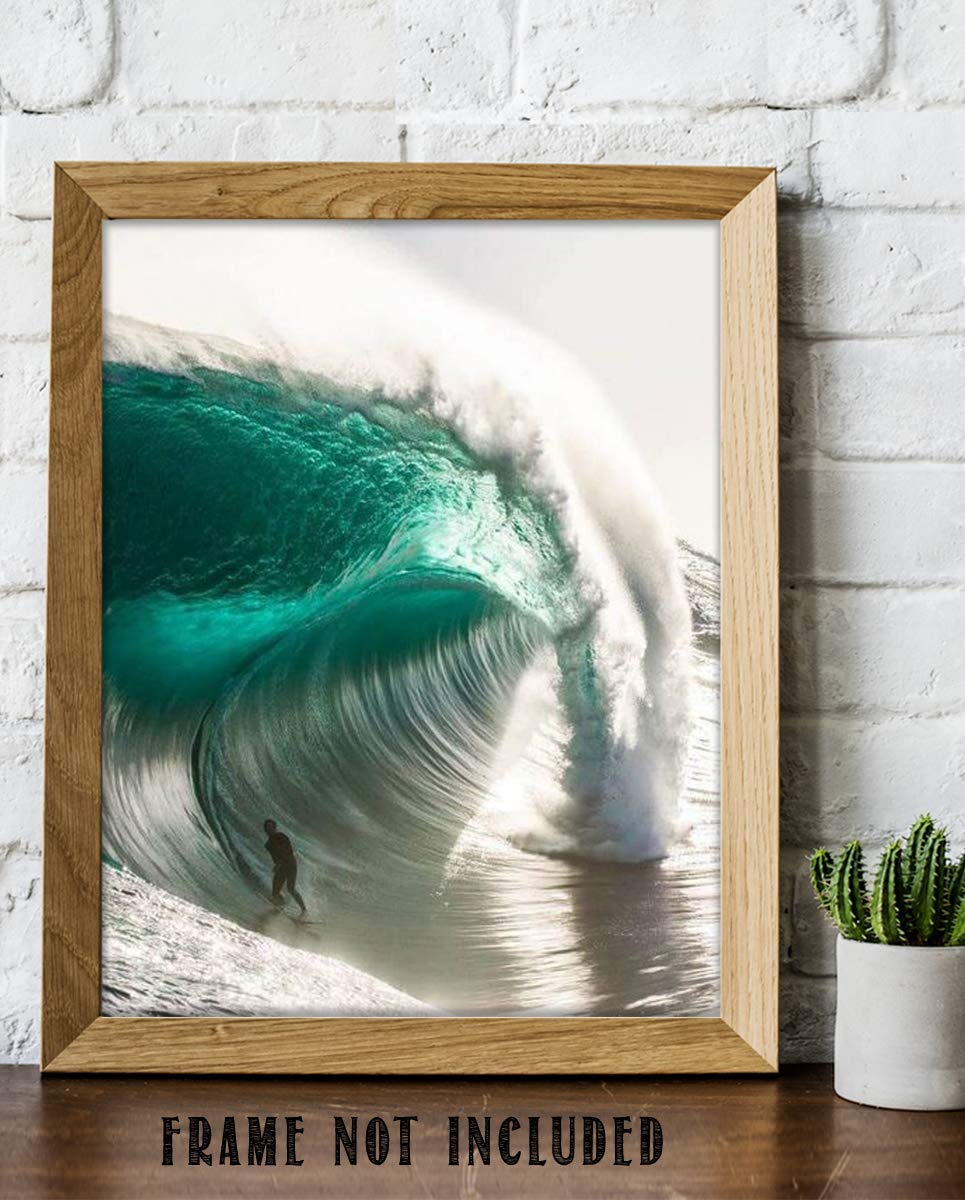 Monster Pipeline Surfer-Poster Print- 8 x 10" Wall Art Print-Ready to Frame. Coastal Home D?cor, Office D?cor &amp; Wall Decor for Beach, Ocean and Surfing Themes. Makes a Perfect Gift for Surf Lovers
