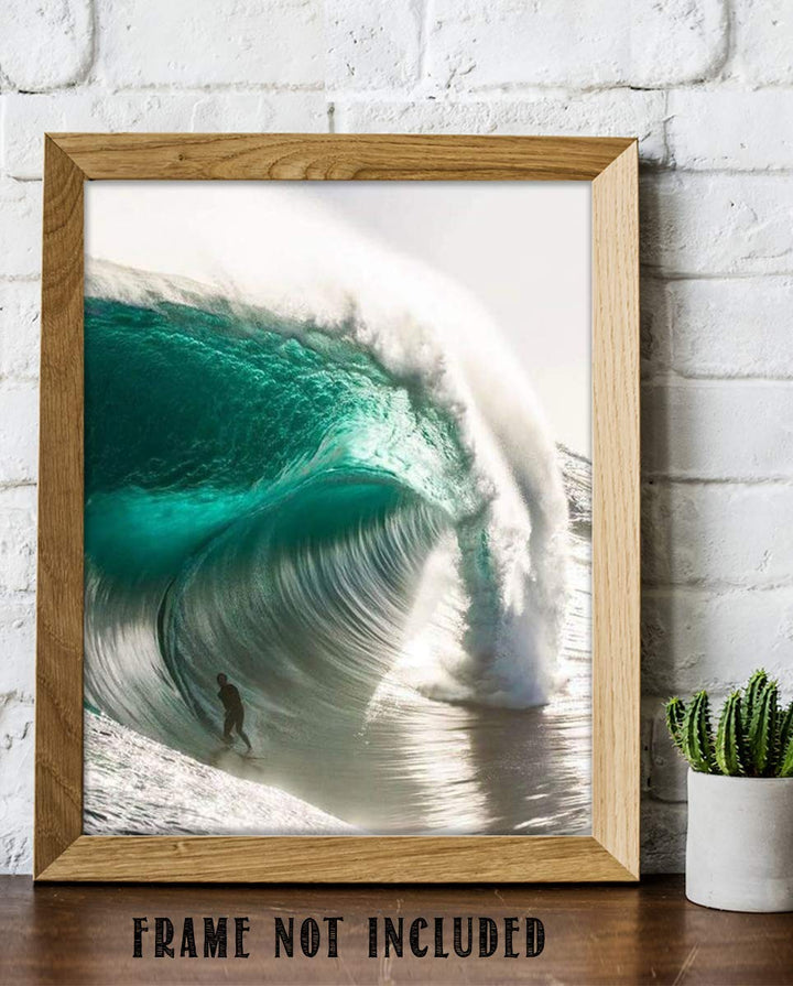 Monster Pipeline Surfer-Poster Print- 8 x 10" Wall Art Print-Ready to Frame. Coastal Home D?cor, Office D?cor &amp; Wall Decor for Beach, Ocean and Surfing Themes. Makes a Perfect Gift for Surf Lovers