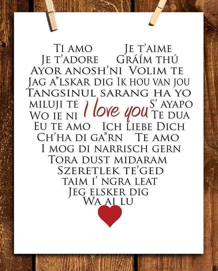 I Love You In Many Languages- Heart Word Art- 8 x10" Wall Art Print- Ready To Frame. Perfect Spouse-Partner Gift. Home Decor- Office Decor. Give a Lasting Gift &amp; Constant Reminder of Your Love.