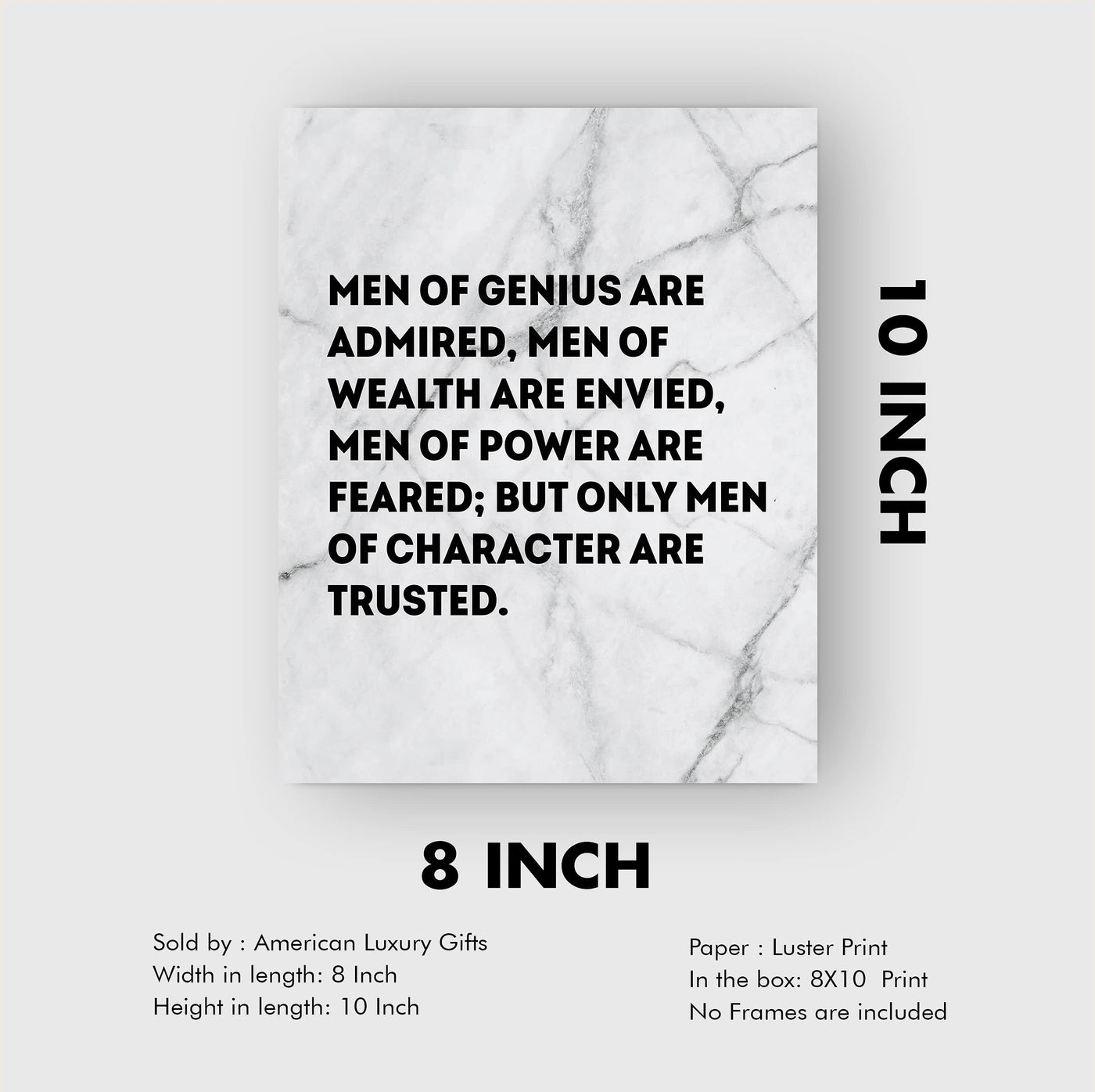 Men of Character Are Trusted Motivational Wall Art -8 x 10" Typographic Man Cave Print -Ready to Frame. Inspirational Home-Office-Men's Club-School Decor. Great Gift & Advice for All Gentlemen!