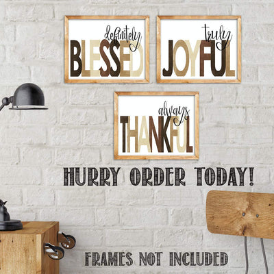 Blessed- Joyful- Thankful Wall Art Trio Set- (3) 10 x 8's