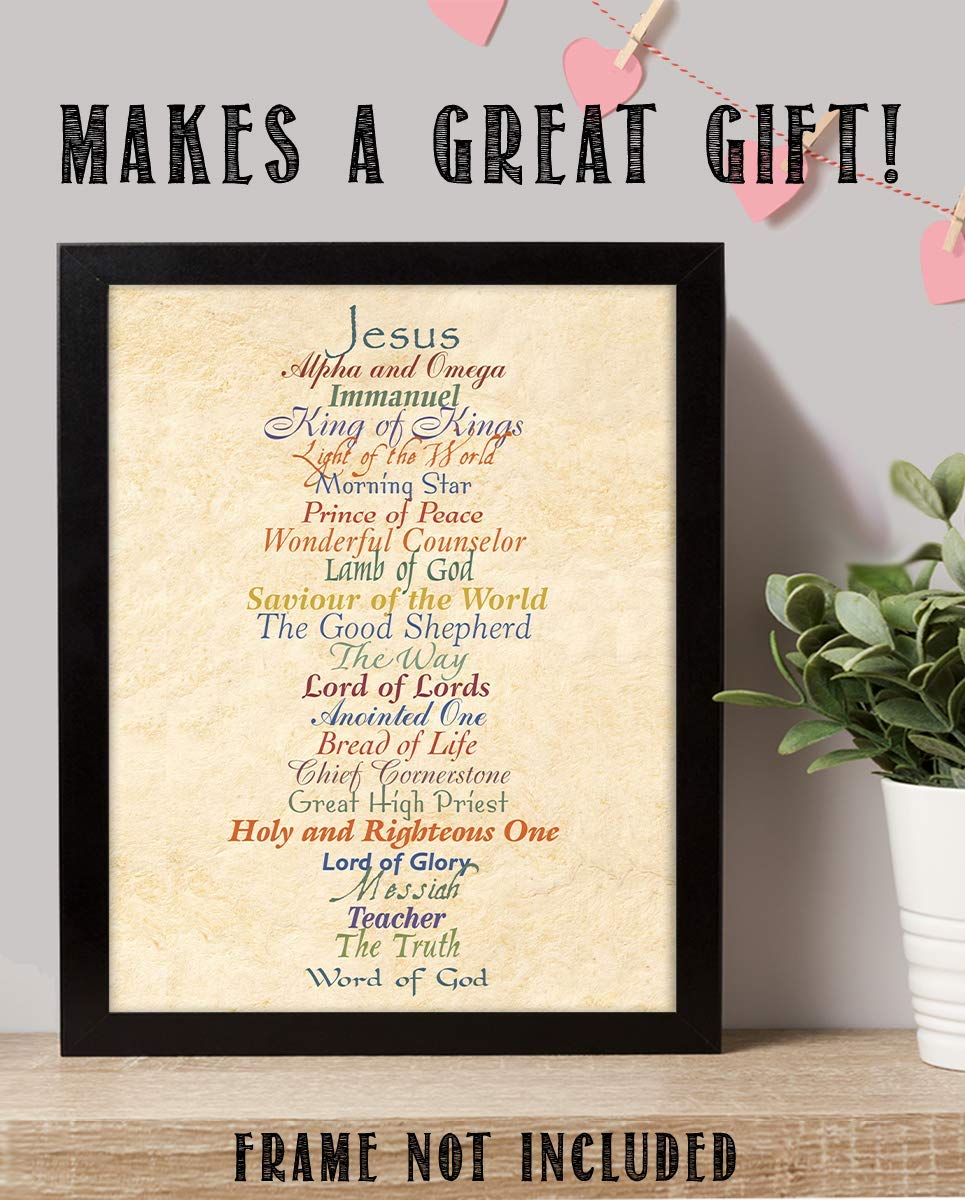 Names of Jesus- King, Prince, Lamb.- Bible Wall Art. 10 x 8"-Scripture Wall Print-Ready to Frame. Modern Typographic-Parchment Print Design. Home-Office-Church D?cor. Beautiful Christian Gift.