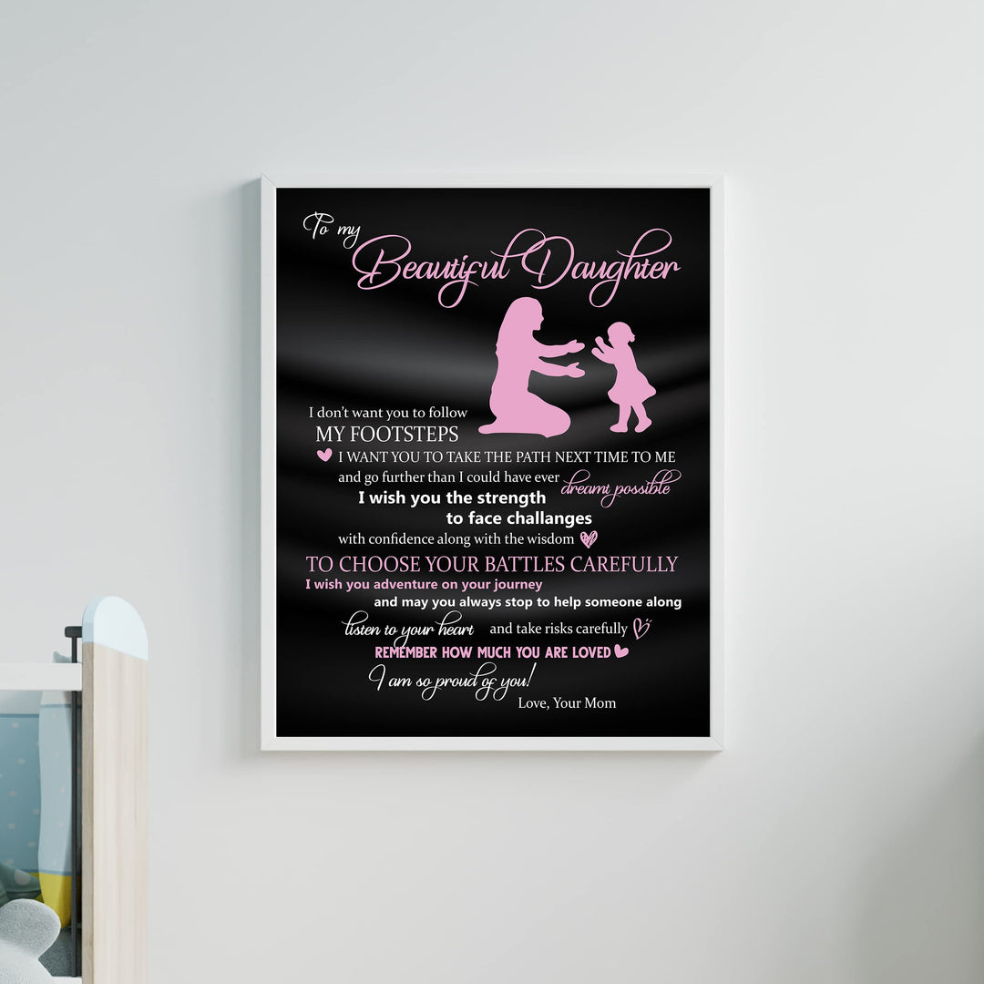 To My Beautiful Daughter -So Proud of You Inspirational Family Wall Art -11 x 14" Rustic Mom &amp; Daughter Silhouette Print -Ready to Frame. Home-Bedroom Decor. Loving, Keepsake Gift for All Daughters!