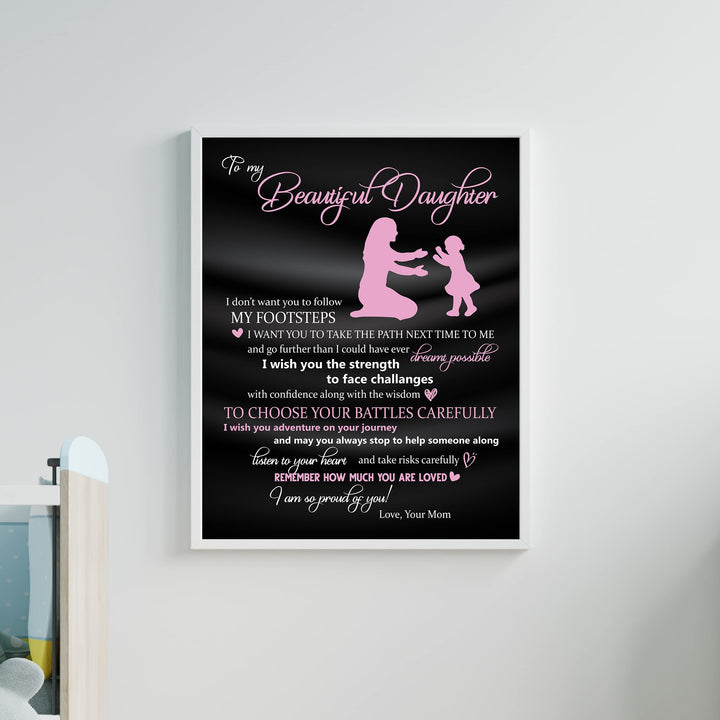To My Beautiful Daughter -So Proud of You Inspirational Family Wall Art -11 x 14" Rustic Mom &amp; Daughter Silhouette Print -Ready to Frame. Home-Bedroom Decor. Loving, Keepsake Gift for All Daughters!