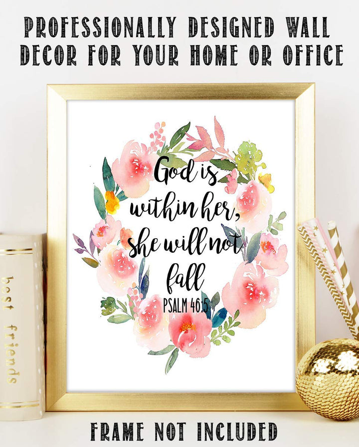 God is Within Her-She Will Not Fall- Psalms 46:5- Bible Verse Wall Art-8x10- Scripture Wall Art- Ready to Frame. Home D?cor, Office D?cor- Christian Wall Art. Inspiring &amp; Encouraging Verse-Mentors