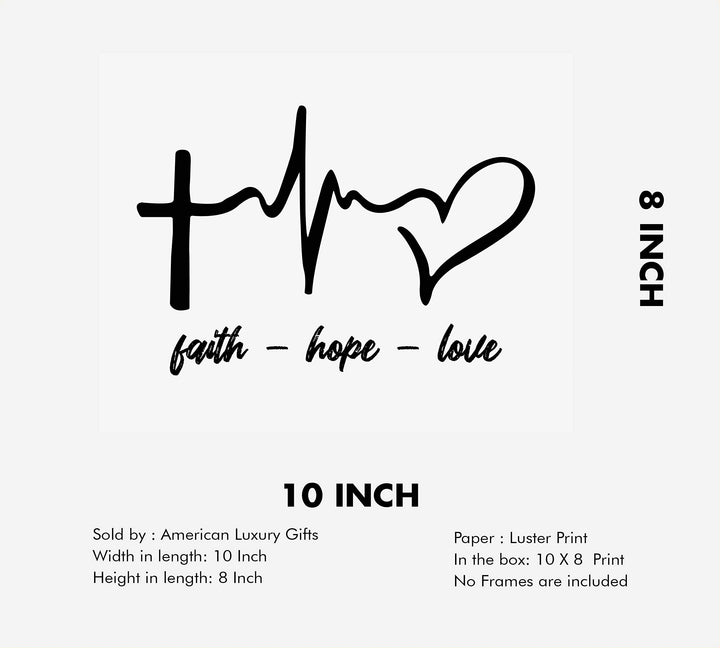 Faith-Hope-Love Spiritual Heartbeat Wall Sign -10 x 8" Christian Poster Print-Ready to Frame. Inspirational Decor for Home-Farmhouse-Office-Clinic-Dorm. Perfect Decorative Gift for Nurses!