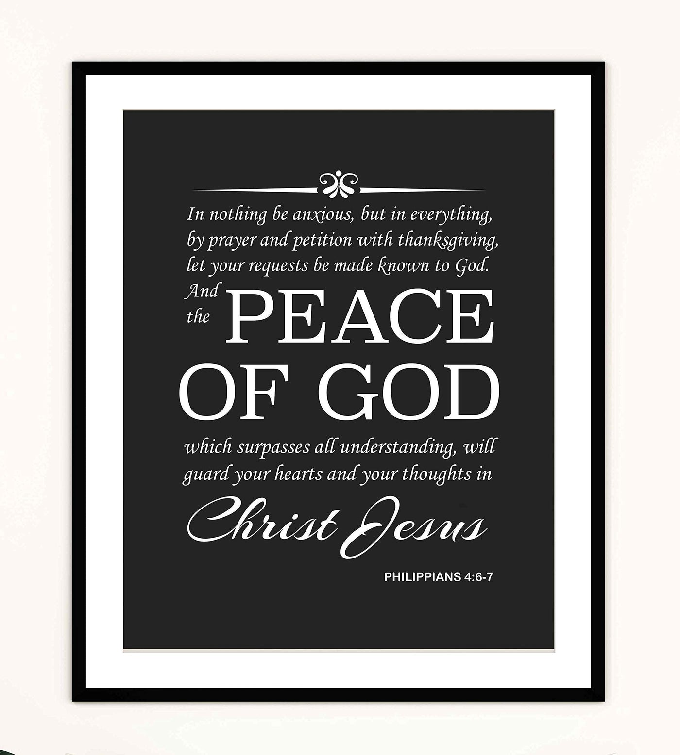 Peace of God Will Guard Your Hearts and Your Thoughts- Philippians 4:6-7 Bible Verse Wall Print- 8 x 10"- Ready To Frame. Inspirational Scripture Wall Art Ideal for Home-Office-Church D?cor.