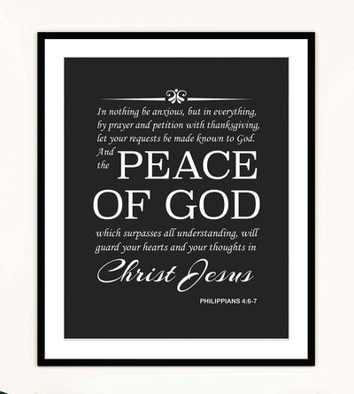 Peace of God Will Guard Your Hearts and Your Thoughts- Philippians 4:6-7 Bible Verse Wall Print- 8 x 10"- Ready To Frame. Inspirational Scripture Wall Art Ideal for Home-Office-Church D?cor.