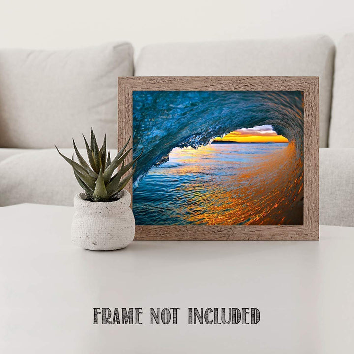 Sunset Wonder Wave - Inside the Pipe - 8 x 10 Print Wall Art - Ready to Frame. Modern Home D?cor, Office D?cor &amp; Wall Prints for Beach- Surfing Themed Wall Decor. Makes a Perfect Gift for Ocean Lovers