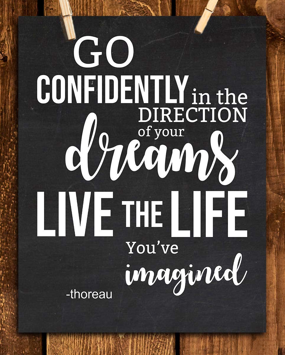 H. D. Thoreau Quotes Wall Art- ?Go Confidently-Direction Dreams, Live Life-Imagined?- 8 x 10"-Typographic Art Print-Ready to Frame. Home-Class-Office D?cor. Perfect Gift for Motivation &amp; Inspiration.