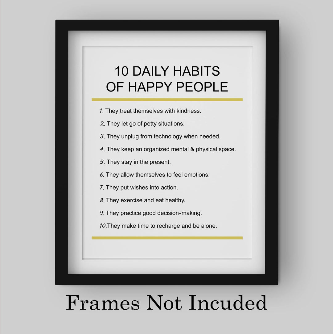 "10 Daily Habits of Happy People"-Motivational Quotes Wall Art -8x10" Inspirational Print -Ready to Frame. Home-Office-Classroom-Teen Decor. Great Gift for Teachers, Graduates, &amp; Motivation!