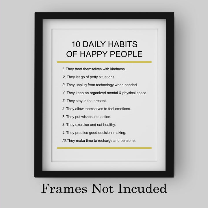 "10 Daily Habits of Happy People"-Motivational Quotes Wall Art -8x10" Inspirational Print -Ready to Frame. Home-Office-Classroom-Teen Decor. Great Gift for Teachers, Graduates, &amp; Motivation!