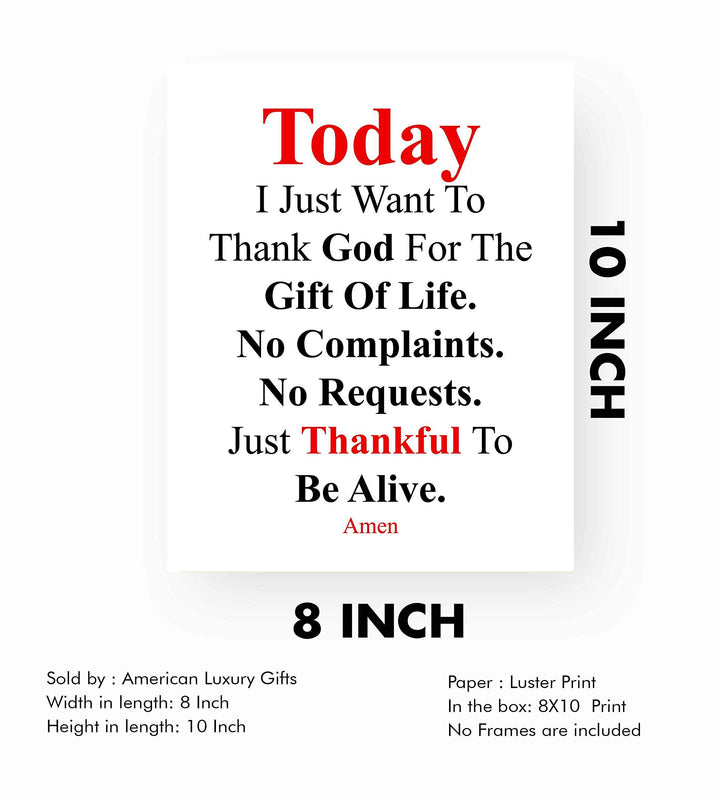 Today I Just Want To Thank God Prayer Wall Art Sign -8 x 10" Modern Typographic Poster Print-Ready to Frame. Inspirational Decor for Home-Office-Church. Perfect Christian Gift! Give Thanks to God!