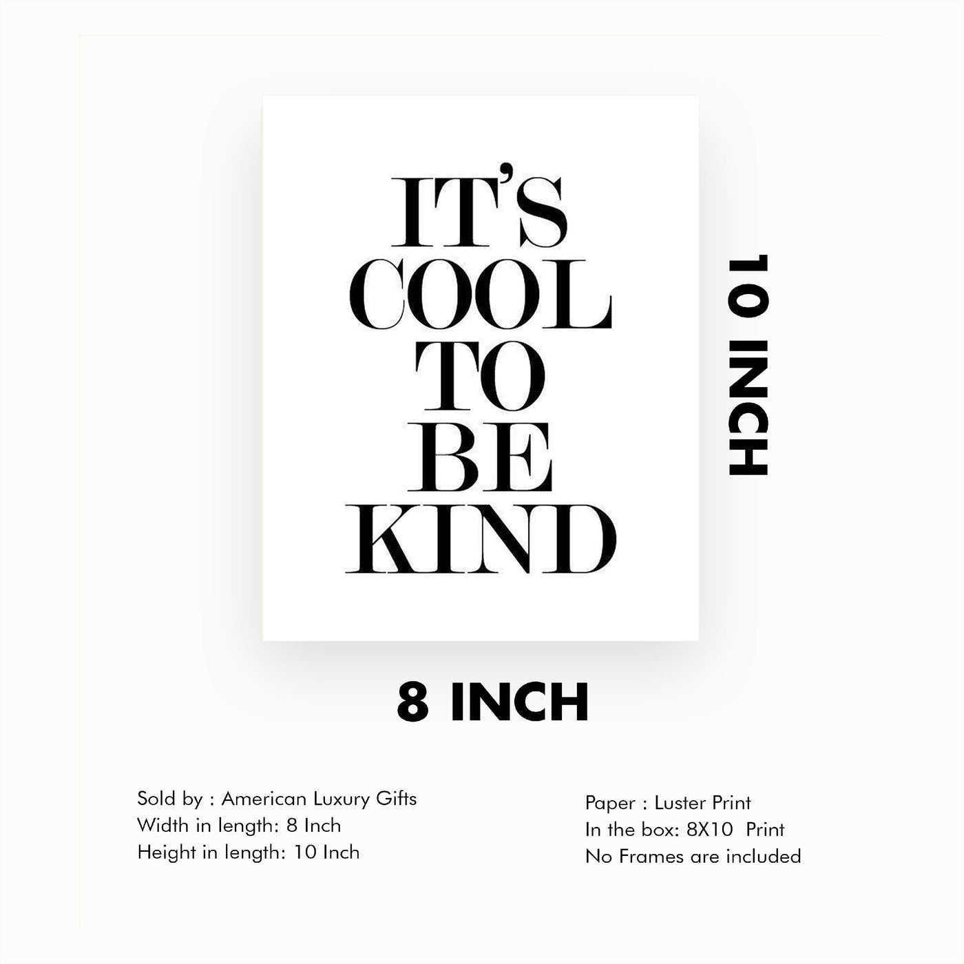 ?It's Cool to be Kind?-Inspirational Wall Art Sign -8 x 10" Typographic Poster Print-Ready to Frame. Motivational Home-Office-Classroom Decor. Perfect Sign for Teachers! Great Reminder To Be Kind!