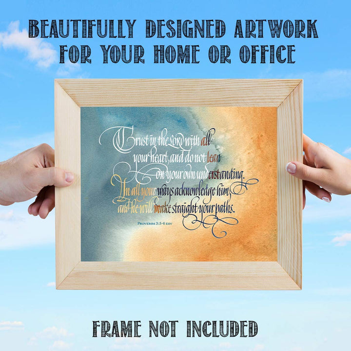 TRUST in the Lord With All Heart- Proverbs 3:5-6. Bible Verse Wall Art-10 x 8- Scripture Wall Art- Ready to Frame. Home D?cor, Office D?cor-Christian Gifts. Perfect Reminder To Have Faith &amp; Trust God.