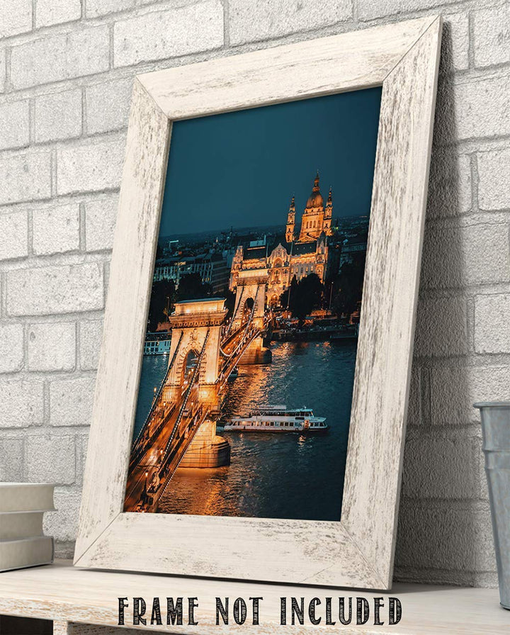 London Bridge Night Lights- 8 x 10 Print Wall Art-Ready to Frame. Home D?cor, Office D?cor &amp; Wall Prints for Any Room. Beautiful London Bridge Over Thames River at Night-Great Gift for European Lovers