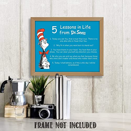 Dr. Seuss Quotes Wall Art Sign-"5 Lessons in Life"- 8 x 10"