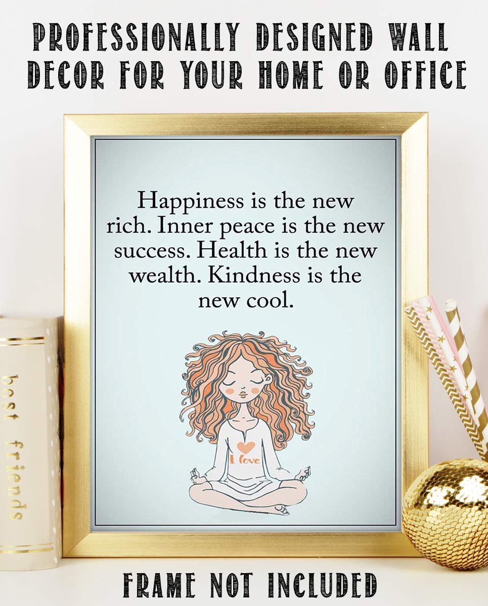 Happiness is the New Rich- Inspirational Wall Art in Yoga Pose-8 x 10 Print Wall Print-Ready to Frame. Modern Chic Decor for Home- Office &amp; Studio. Peace, Health &amp; Kindness is the New Cool-Success!