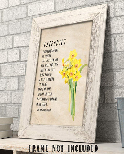 Daffodils-I Wandered Lonely as a Cloud by William Wordsworth-Poetic Wall Art Print-8 x 10" Wall Decor-Ready to Frame. Rustic Floral Daffodil Design. Home-Office-Library Decor. Great Poetry Art Gift!