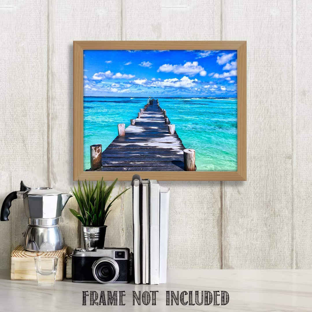 Dock Across the Ocean - 8 x 10" Print Wall Art Ready to Frame. Home D?cor, Office D?cor, Beach Decor &amp; Unique Wall Print. Great Addition for Tropical Decor &amp; Parties. Perfect Gift for Beach Lovers
